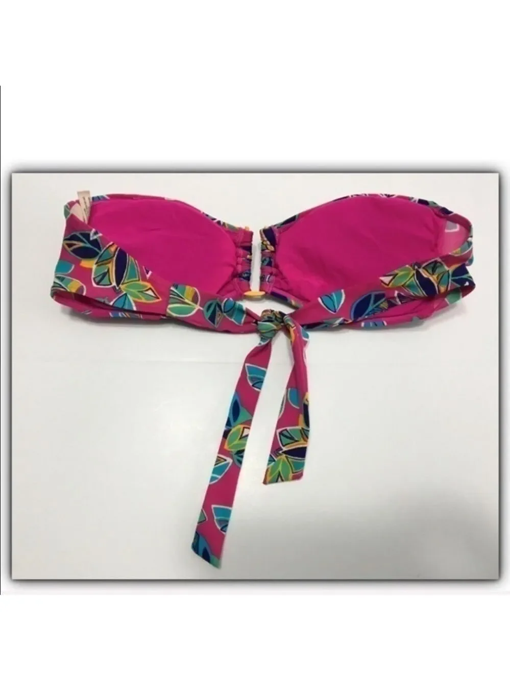 aerie tropical print adjustable padded strapless bikini bandeau top size medium